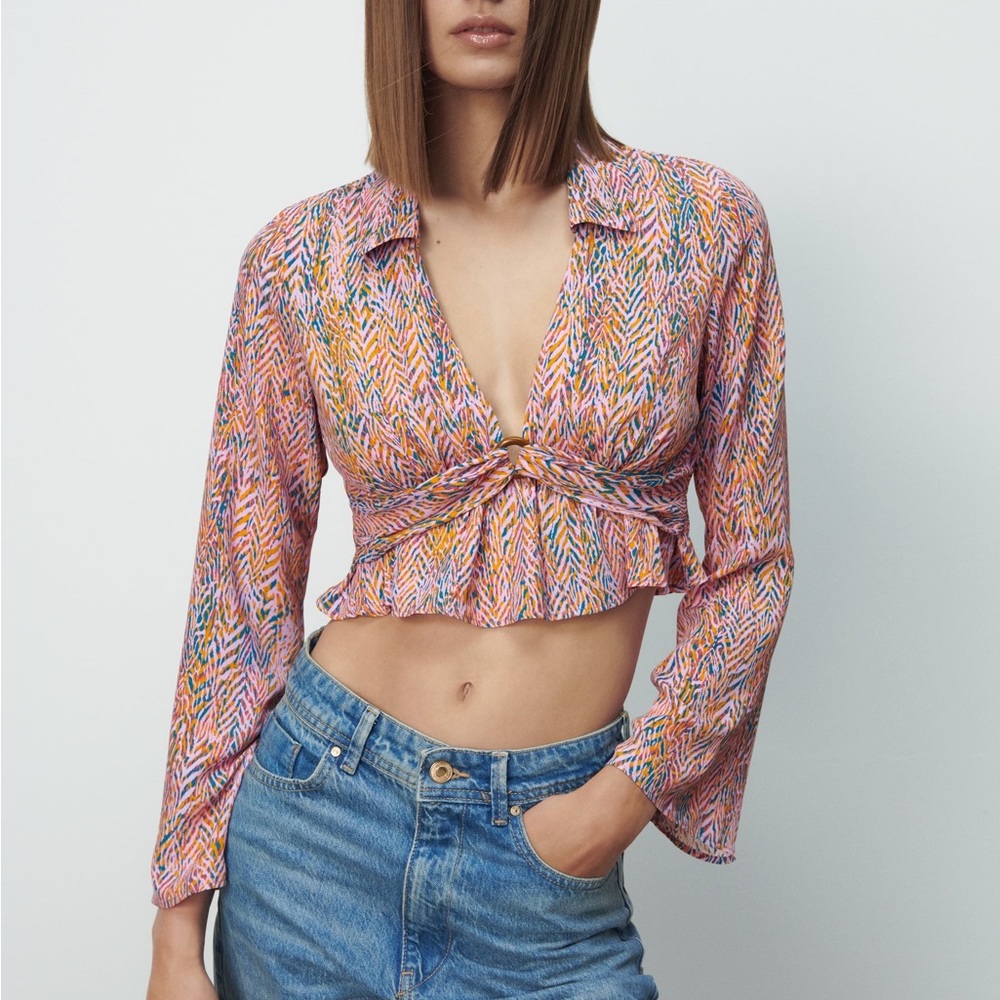 Zara Vintage Collard Long sleeve Blouse